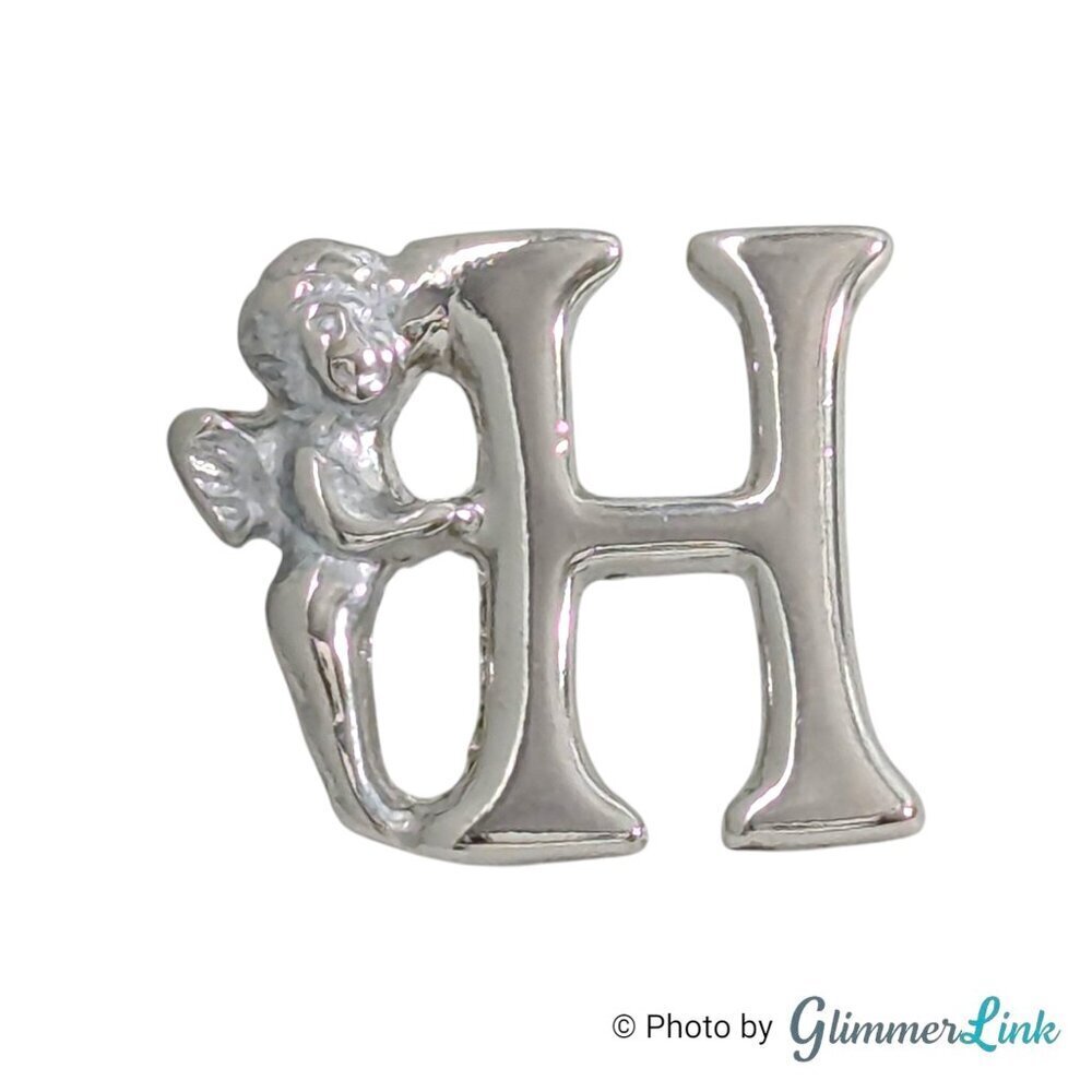 Cherub Letter H Pin or Tie Tack – Silver Tone Angel Initial Lapel Pin